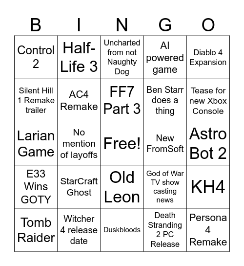 Keigh 3 Bingo Card