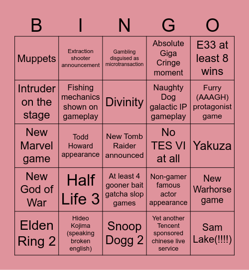 TGA Predictions Bingo Card