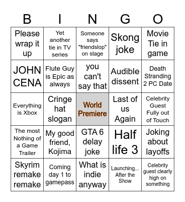 Clownshow Awards 2025 Bingo Card