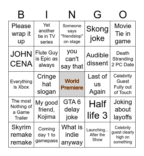 Clownshow Awards 2025 Bingo Card