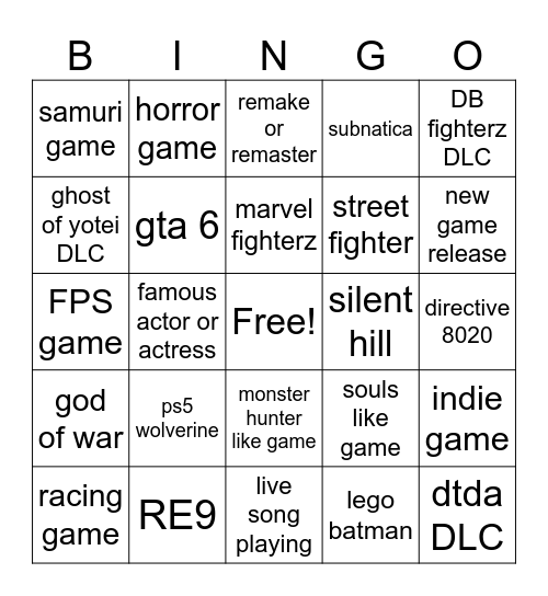 Untitled Bingo Card