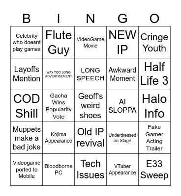GAME AWARDS 2025 Bingo Card