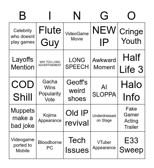 GAME AWARDS 2025 Bingo Card