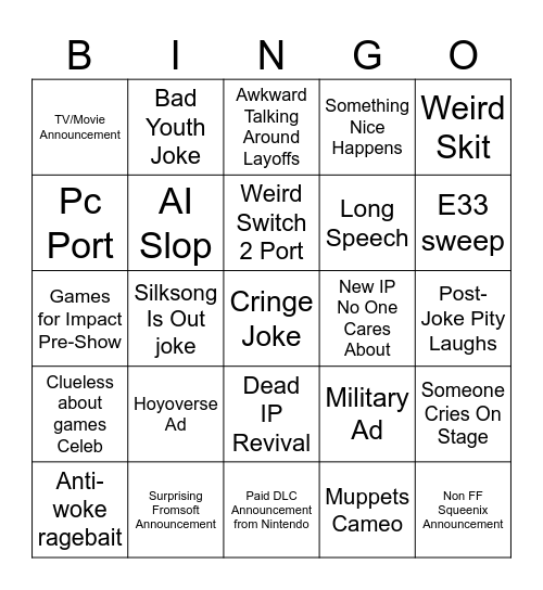 The VGAs Bingo Card