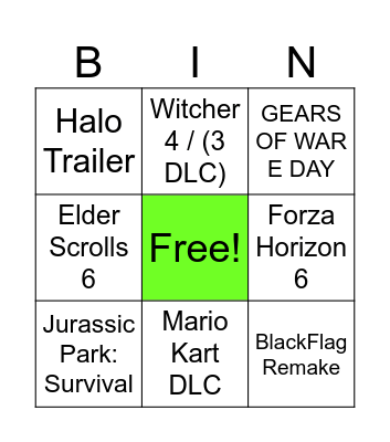 The Game Awards Bingo Card
