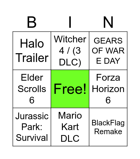 The Game Awards Bingo Card