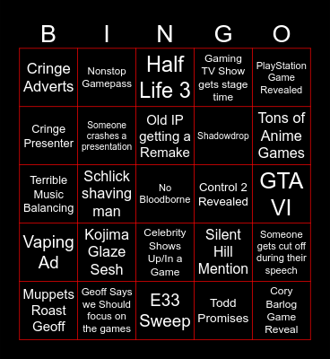 The Game Awards BINGO Card