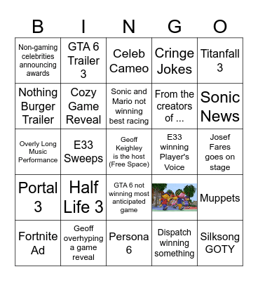 game awards 2025 Bingo Card