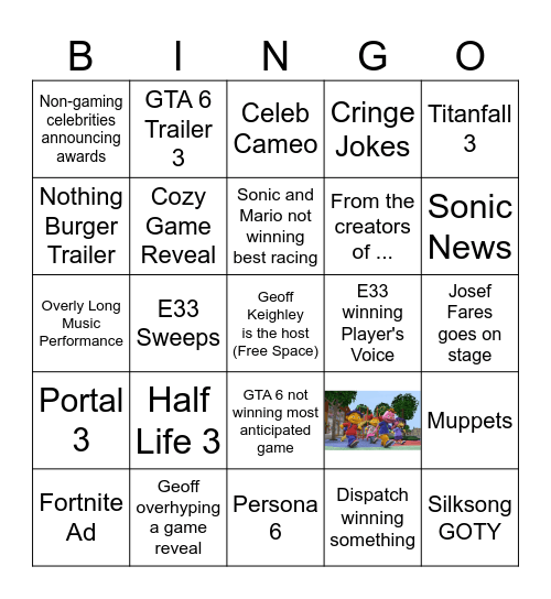 game awards 2025 Bingo Card