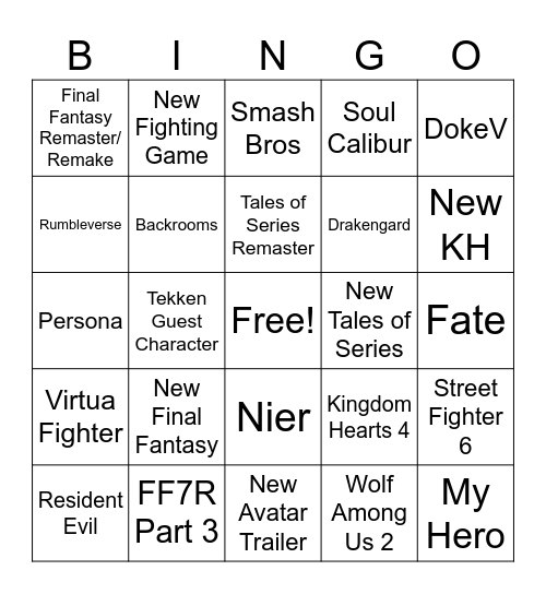 The Game Awards 2025 Bingo Card
