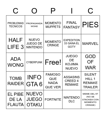COPIC GAME AWARDS 2025 Bingo Card