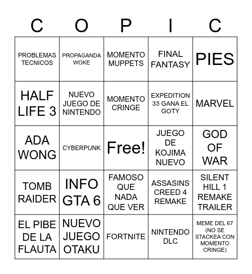 COPIC GAME AWARDS 2025 Bingo Card