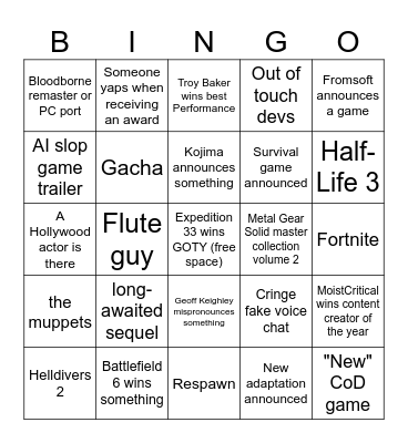 TGA 2025 Bingo Card