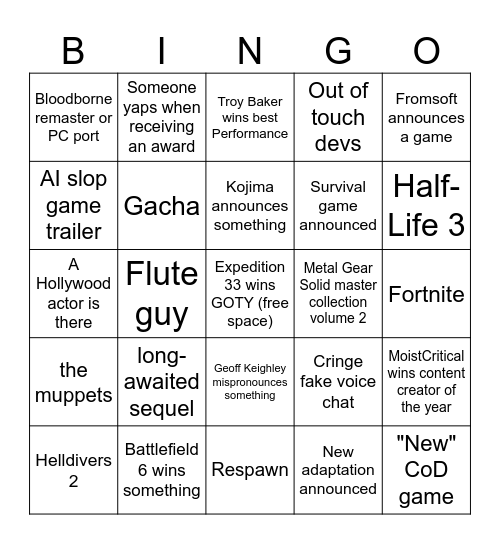 TGA 2025 Bingo Card