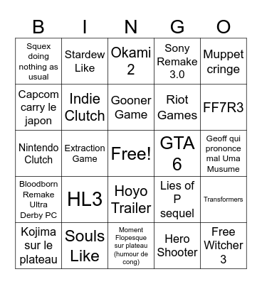Game Award Bingo Card