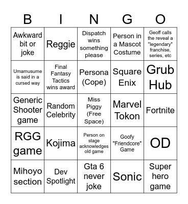 TGA Bingo Card
