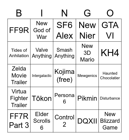 TGA Bingo 2025 Bingo Card