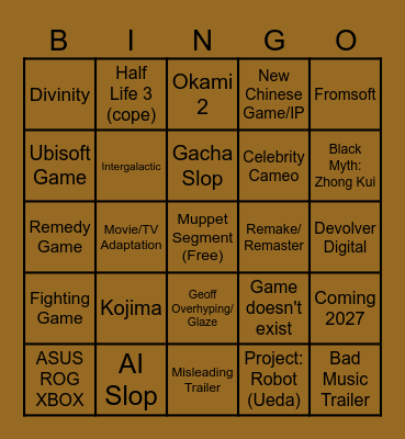 TGA 2025 Bingo Card