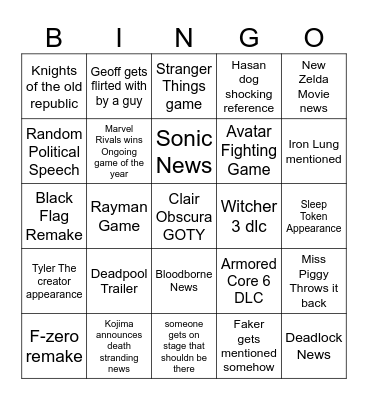 Bingo but GAME AWARDS Bingo Card