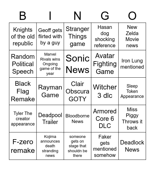 Bingo but GAME AWARDS Bingo Card
