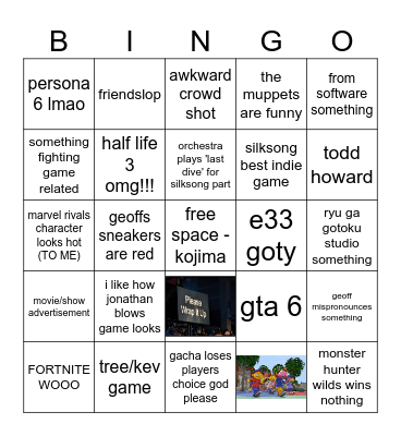 the game awards 2025 Bingo Card
