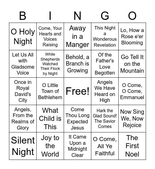 Christmas Carols Bingo Card