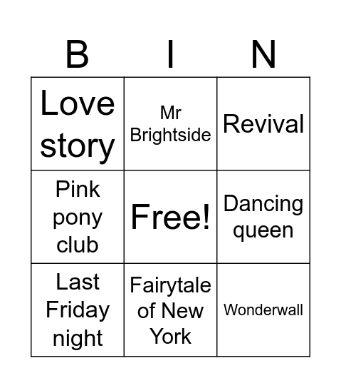 Winter Ball Disco Bingo Card