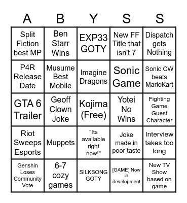 Untitled Bingo Card