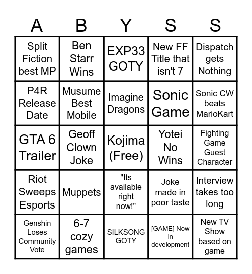 Untitled Bingo Card
