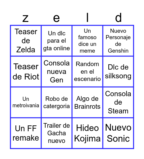Bingo de los Game Awards Bingo Card