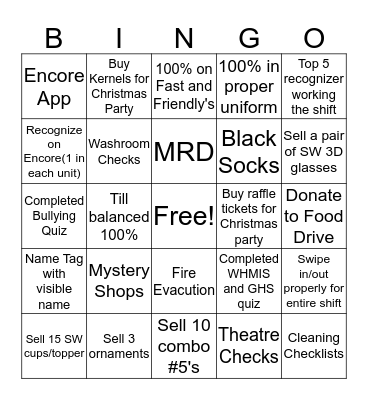 Cineplex Team BINGO Card