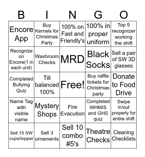 Cineplex Team BINGO Card