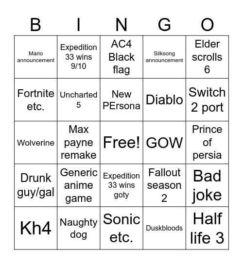 Untitled Bingo Card
