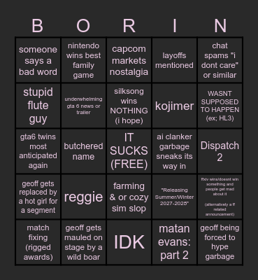 TGA 2025 - doingo Bingo Card