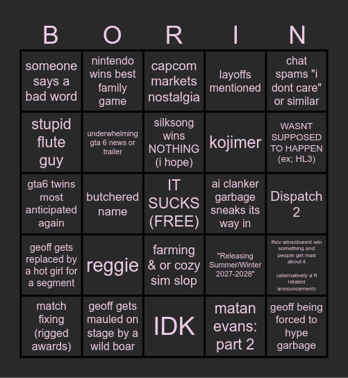 TGA 2025 - doingo Bingo Card