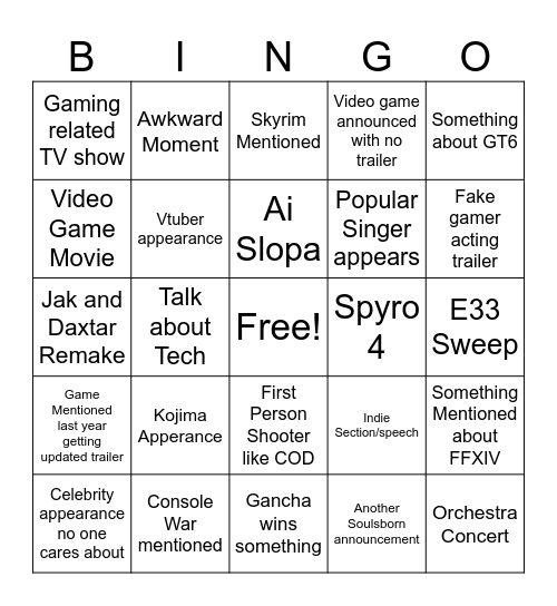 Blue's Game Awards 2025 Bingo Card