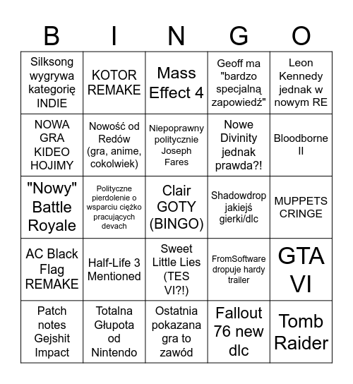 TGA 2025 Bingo Card