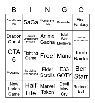 Kirin's TGA 2025 Bingo Card