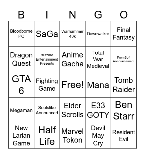 Kirin's TGA 2025 Bingo Card