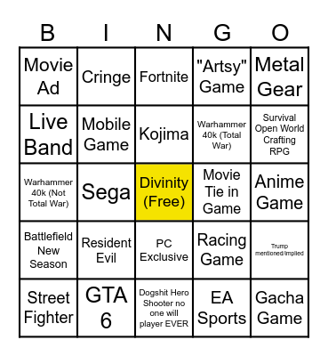 2025 TGA Bingo Card