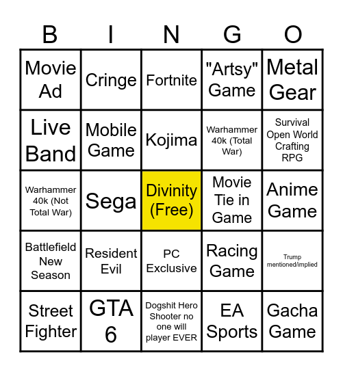 2025 TGA Bingo Card