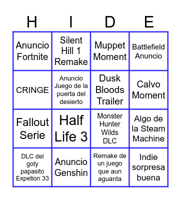 Bingo de los Game Awards Bingo Card