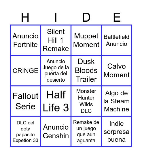 Bingo de los Game Awards Bingo Card