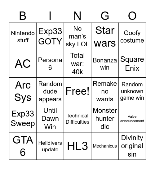 Untitled Bingo Card