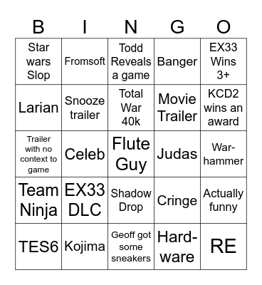 TGA Bingo Card