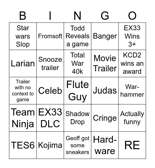 TGA Bingo Card