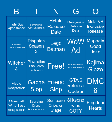 The Game Awards 2025 Bingo Card