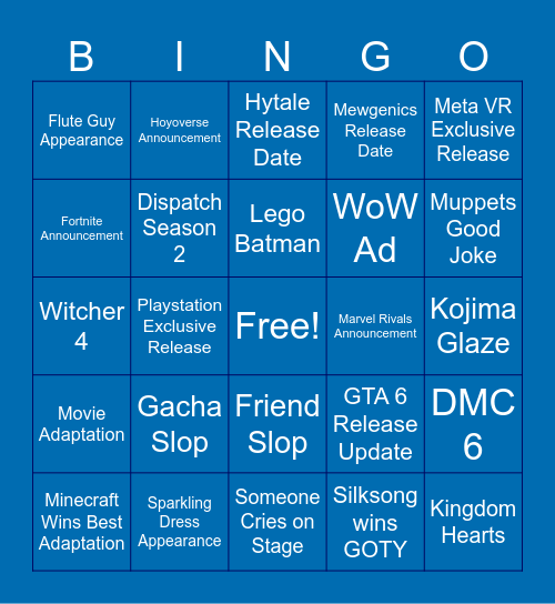 The Game Awards 2025 Bingo Card