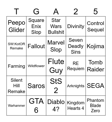 The Game Awards Bingo Card