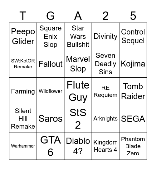 The Game Awards Bingo Card